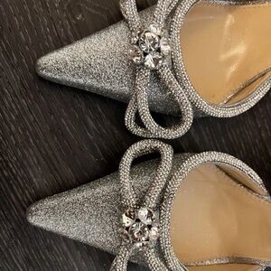 Mach & Mach Silver Glitter Double Bow Pumps EU 39 / US 8.5 Party Prom Sparkle
